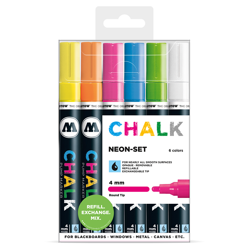 Chalk křídový fix 4mm 6x -  Neon-Set Clearbox