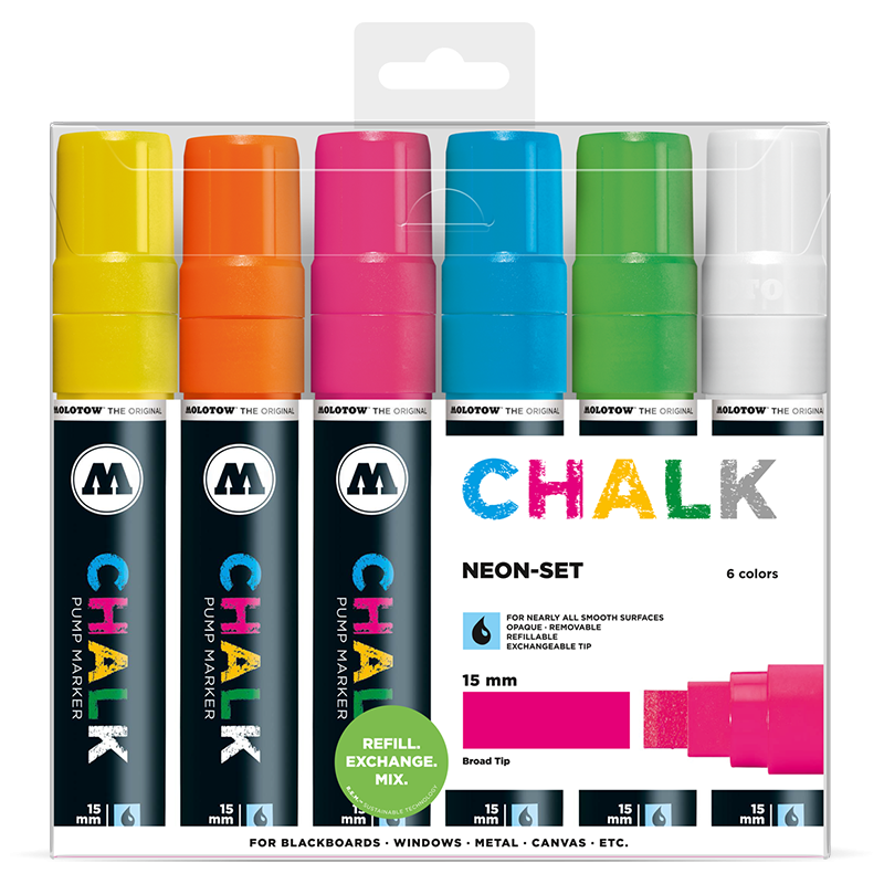 Chalk křídový fix 15mm 6x - Neon-Set Clearbox