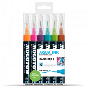 Aqua Ink Pump Softliner 1mm soft brush 6x - Basic-Set 2 - Clear Box